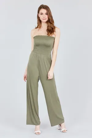 Smocked Strapless Jumpsuit