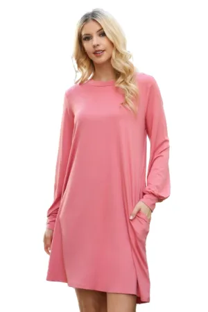 Solid Round Neckline Long Sleeve Dress Mauve Dusty - Pack of 6