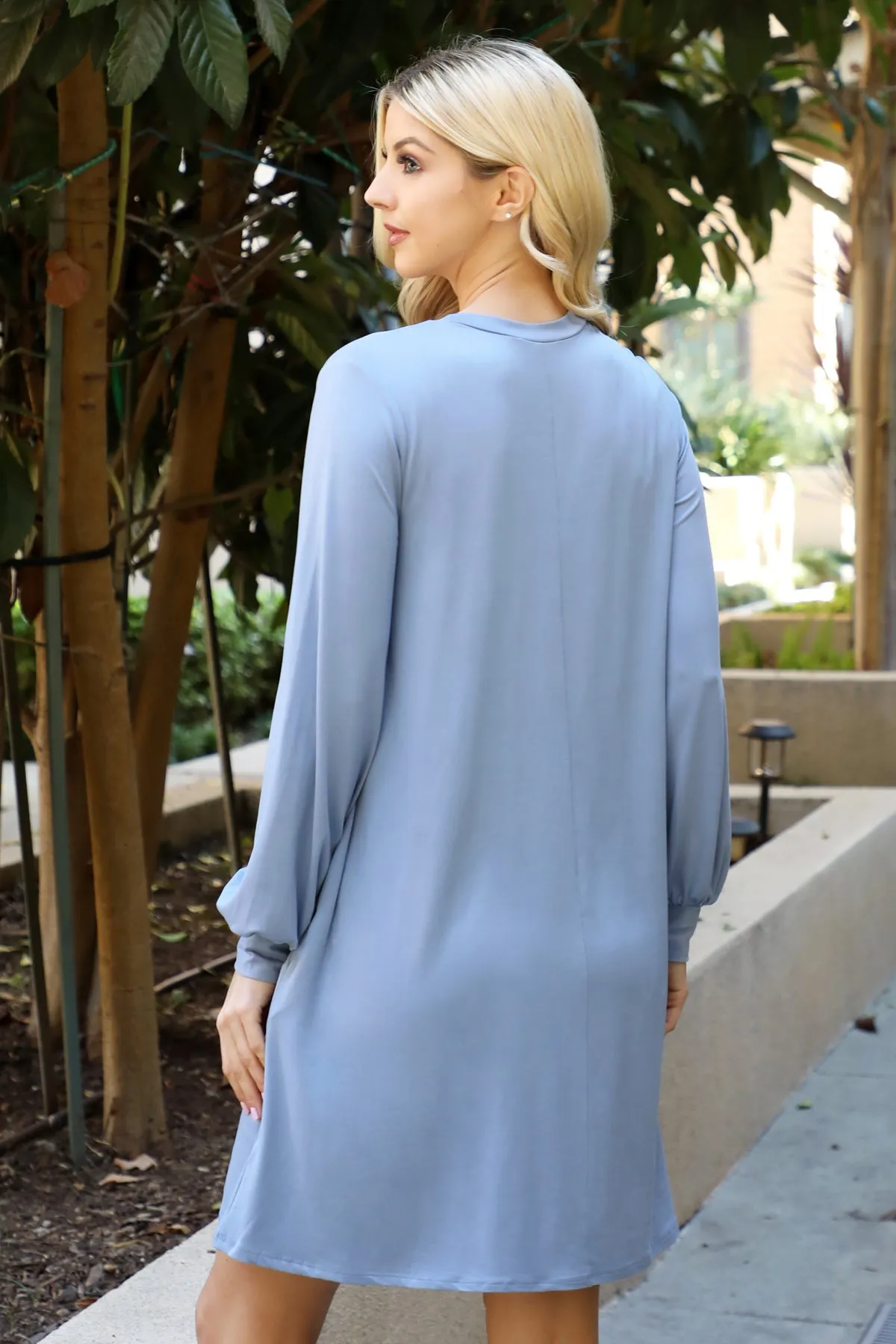 Solid Round Neckline Long Sleeve Dress