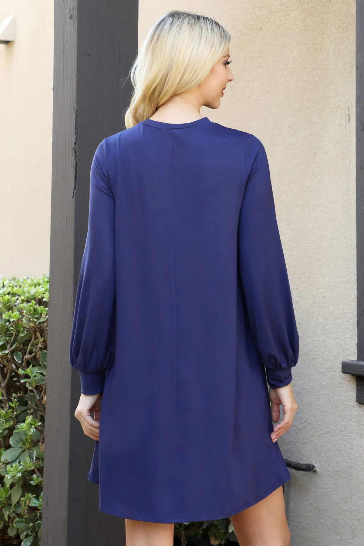 Solid Round Neckline Long Sleeve Dress