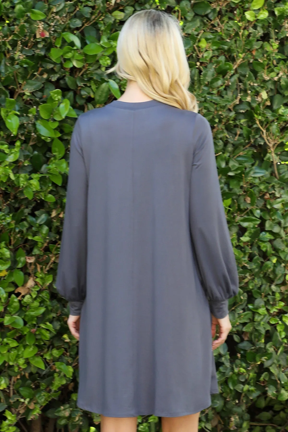 Solid Round Neckline Long Sleeve Dress