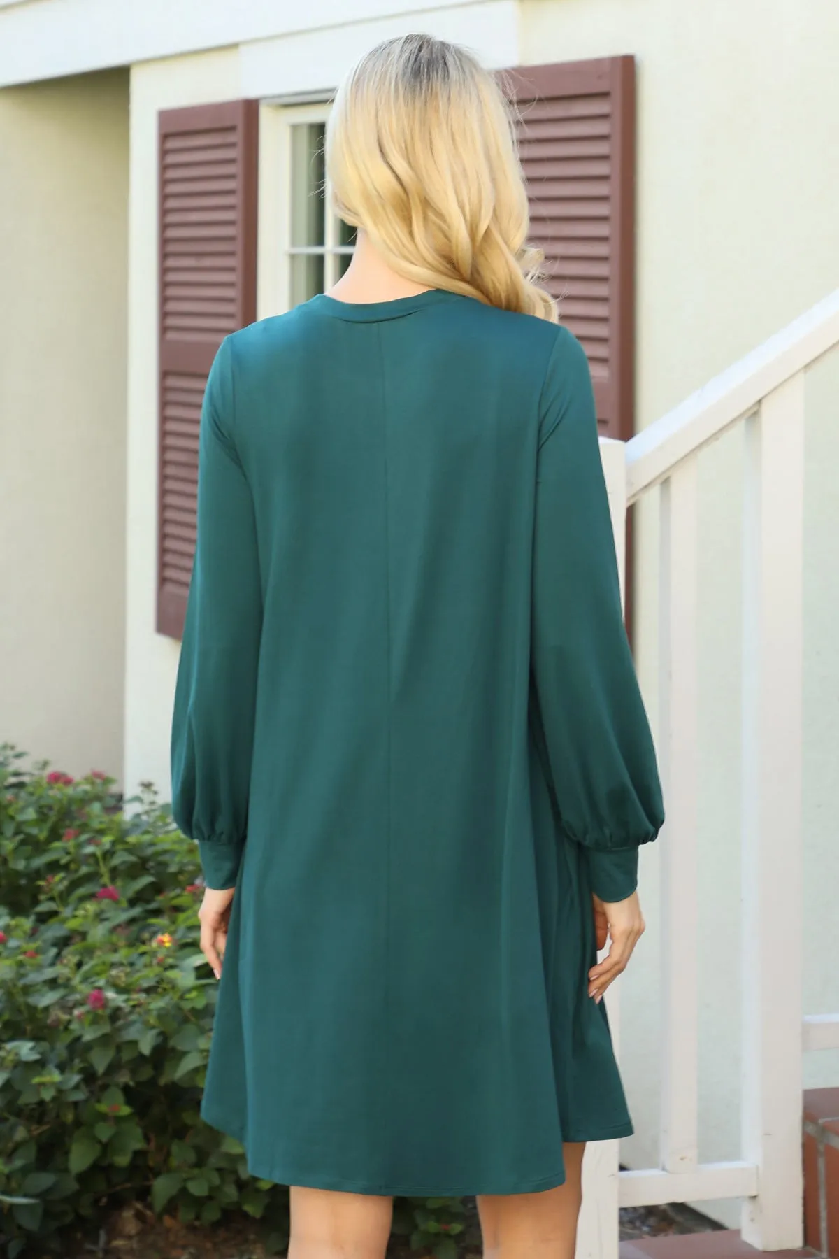 Solid Round Neckline Long Sleeve Dress
