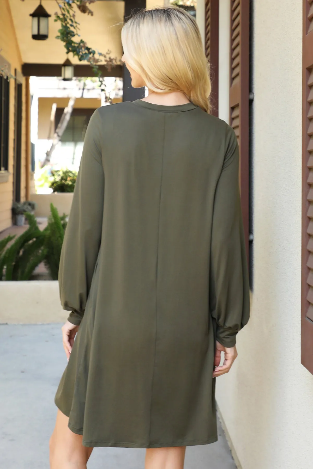 Solid Round Neckline Long Sleeve Dress