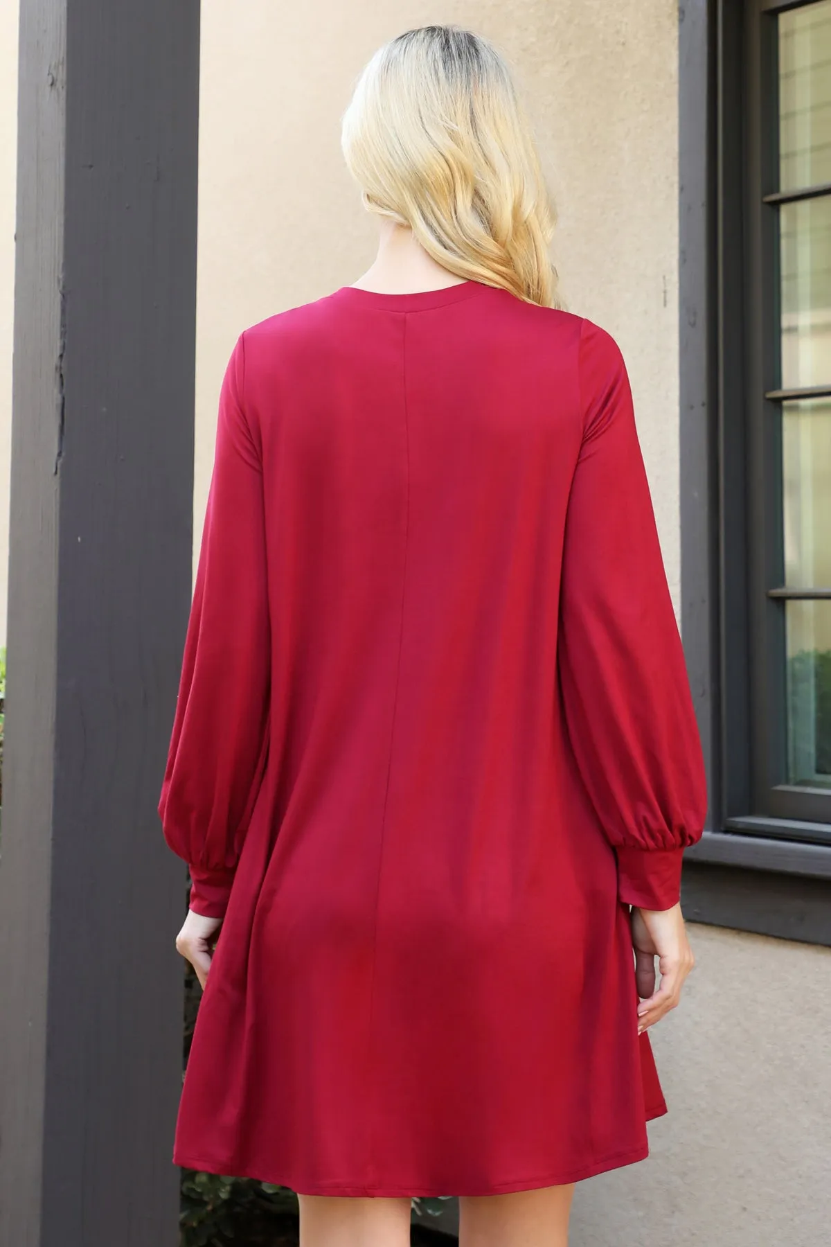 Solid Round Neckline Long Sleeve Dress