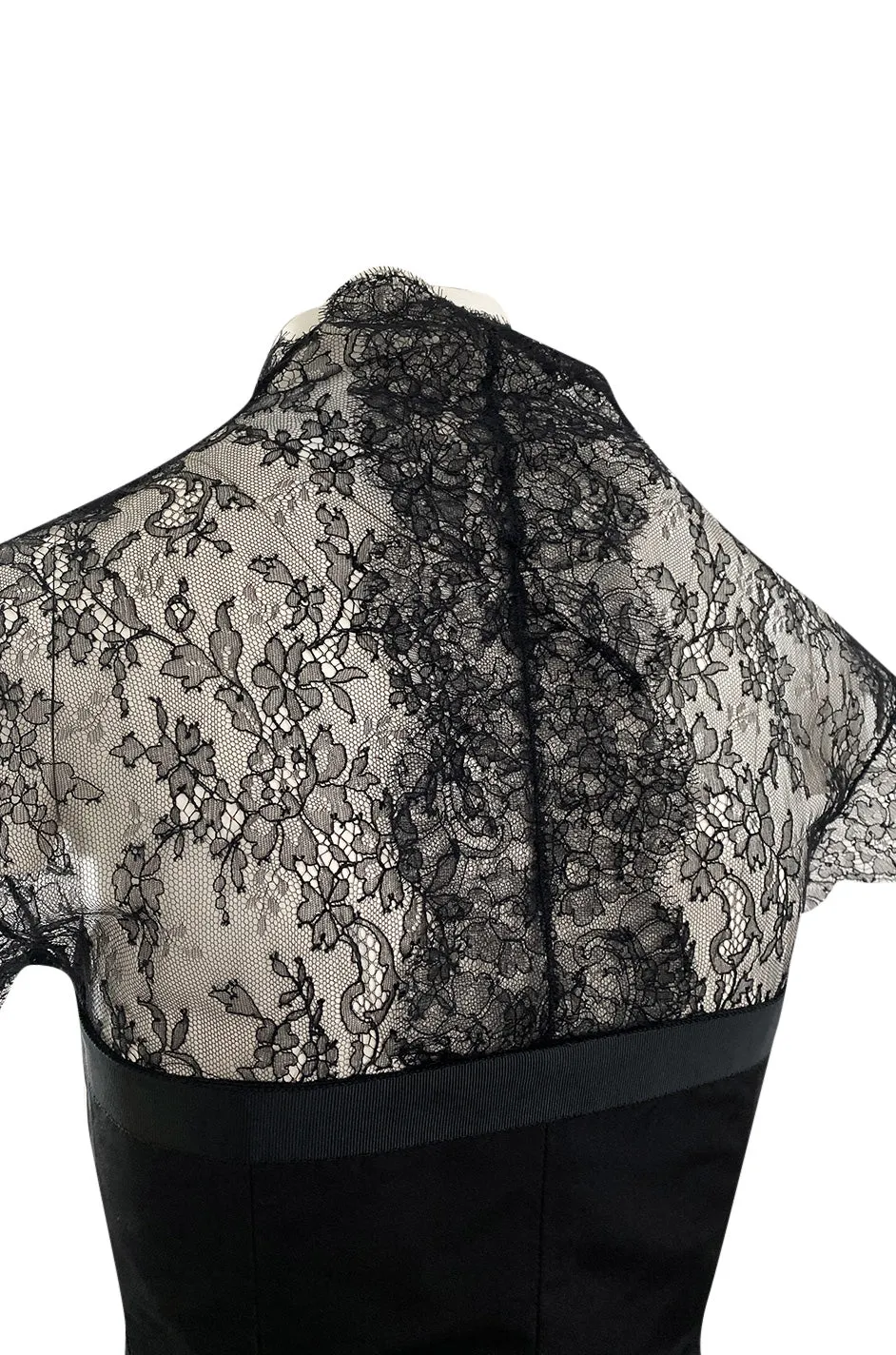 Spring 2004 Alexander McQueen Black Silk Taffeta and Black Lace Detailed Top & Skirt Set