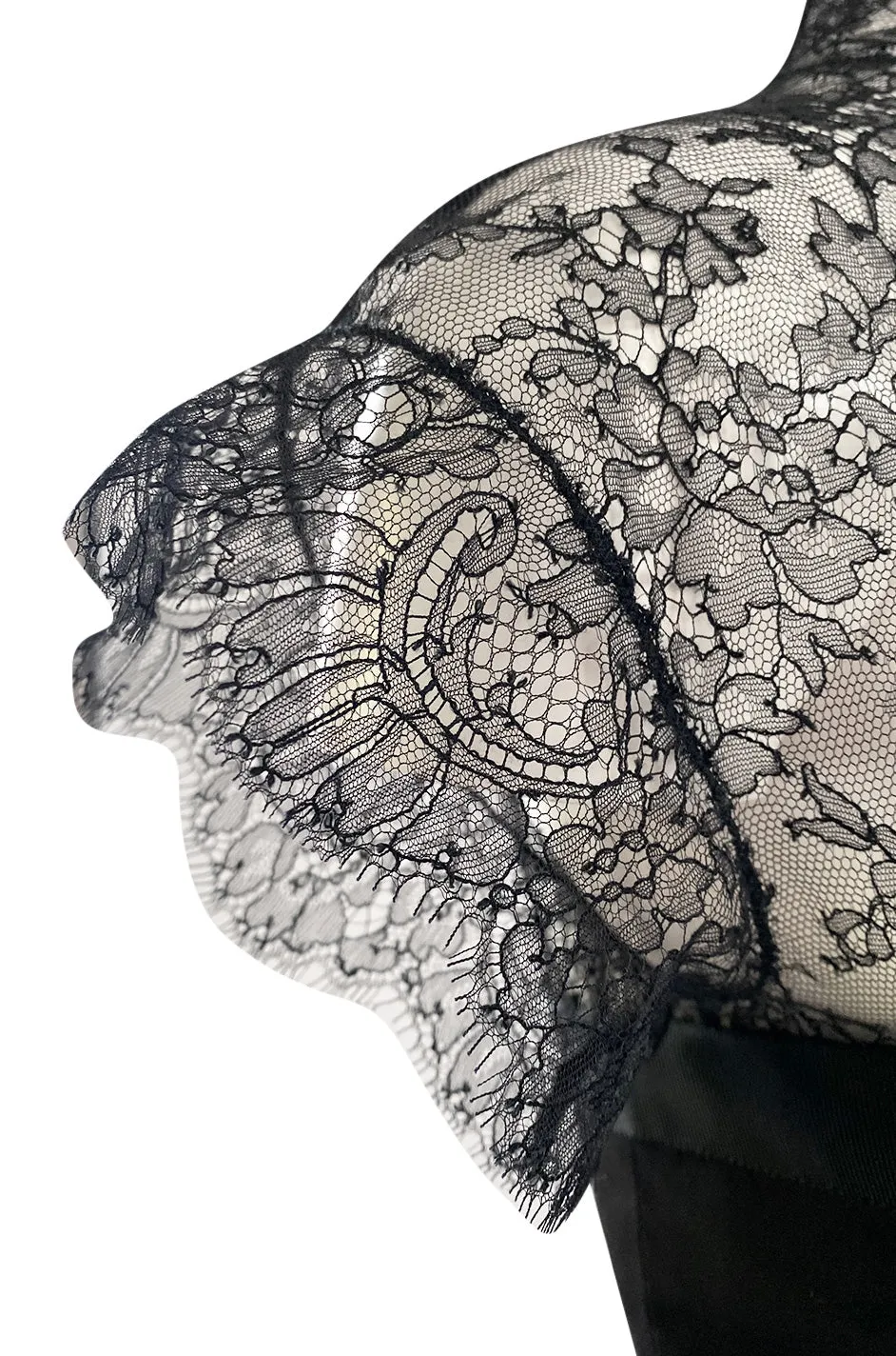 Spring 2004 Alexander McQueen Black Silk Taffeta and Black Lace Detailed Top & Skirt Set