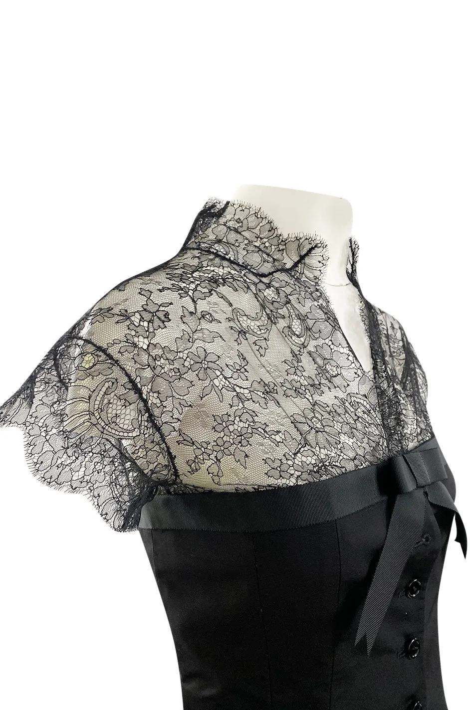 Spring 2004 Alexander McQueen Black Silk Taffeta and Black Lace Detailed Top & Skirt Set