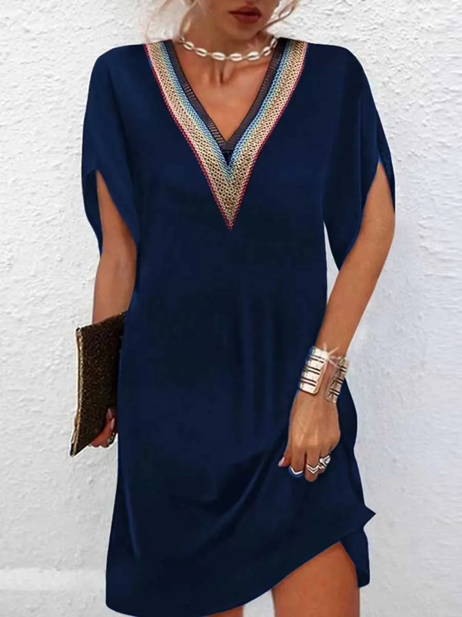 Stunncal Temperament Clashing Color V-Neck Black Dress