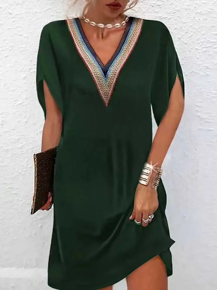 Stunncal Temperament Clashing Color V-Neck Black Dress