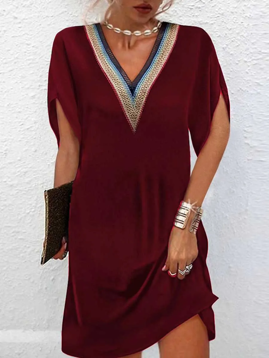 Stunncal Temperament Clashing Color V-Neck Black Dress