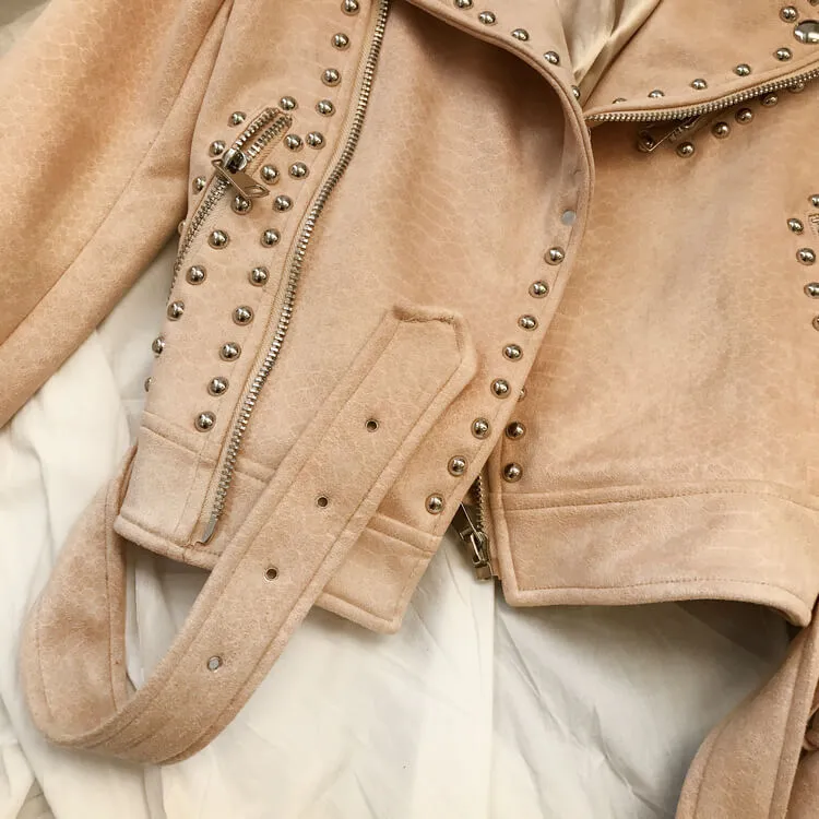 Suede Rivets Punk Motorcycle Coat Jacket