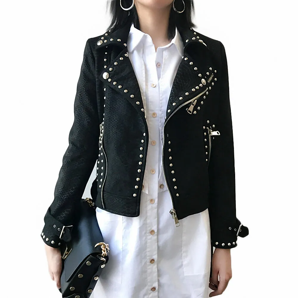 Suede Rivets Punk Motorcycle Coat Jacket