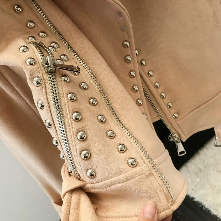 Suede Rivets Punk Motorcycle Coat Jacket