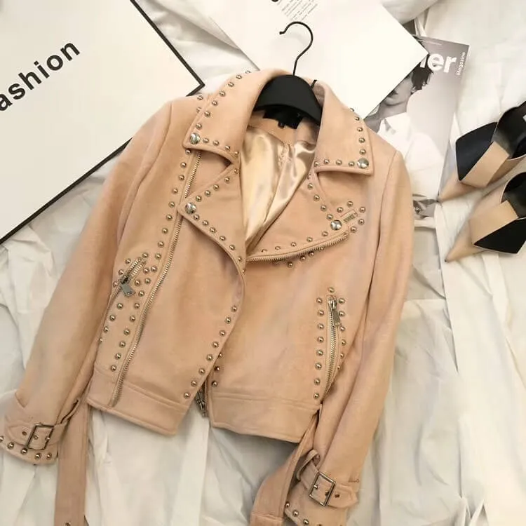 Suede Rivets Punk Motorcycle Coat Jacket