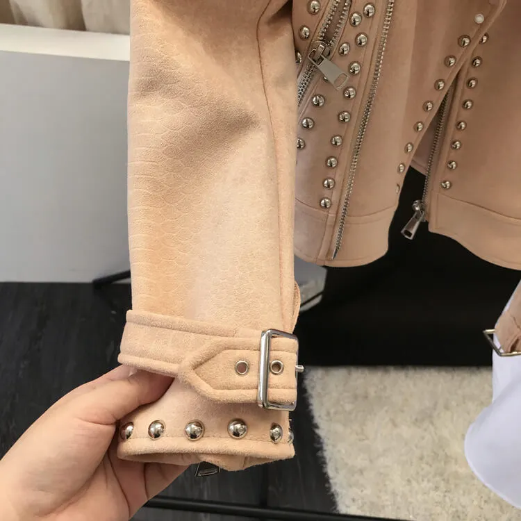 Suede Rivets Punk Motorcycle Coat Jacket