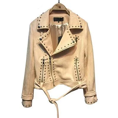 Suede Rivets Punk Motorcycle Coat Jacket