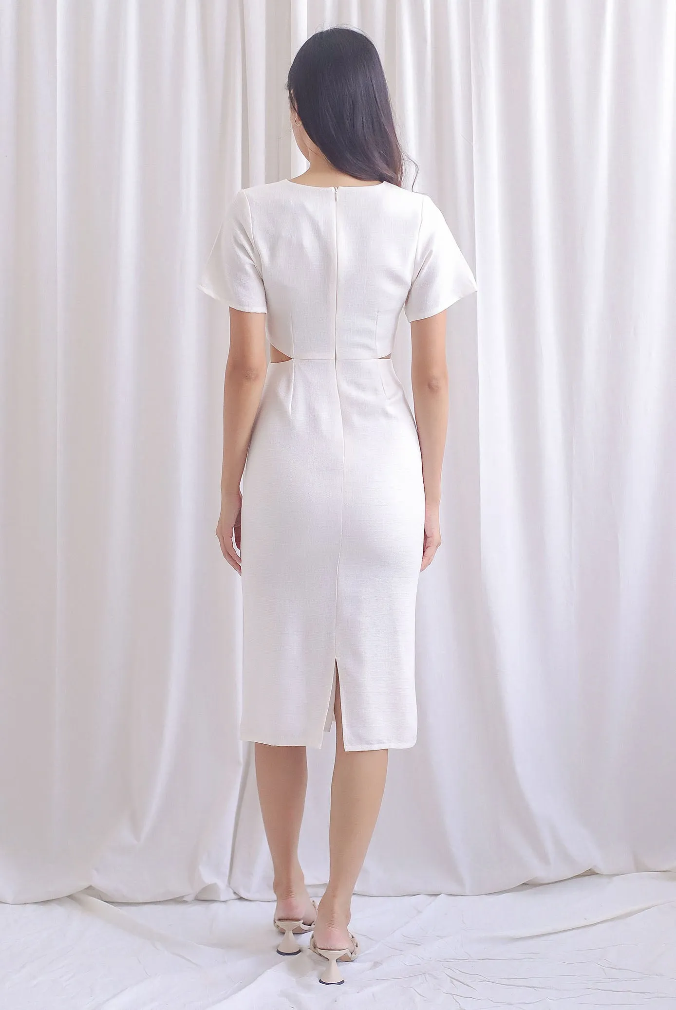 TDC Oreana Tweed Twist Knot Cut Out Dress In Cream