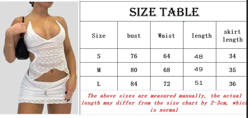 Two Piece Set Chic Women V Neck Halter Camis Tops Sexy Chest Wrap Backless Tie Up Bandage Crop Tops   Mini Pencil Skirt White