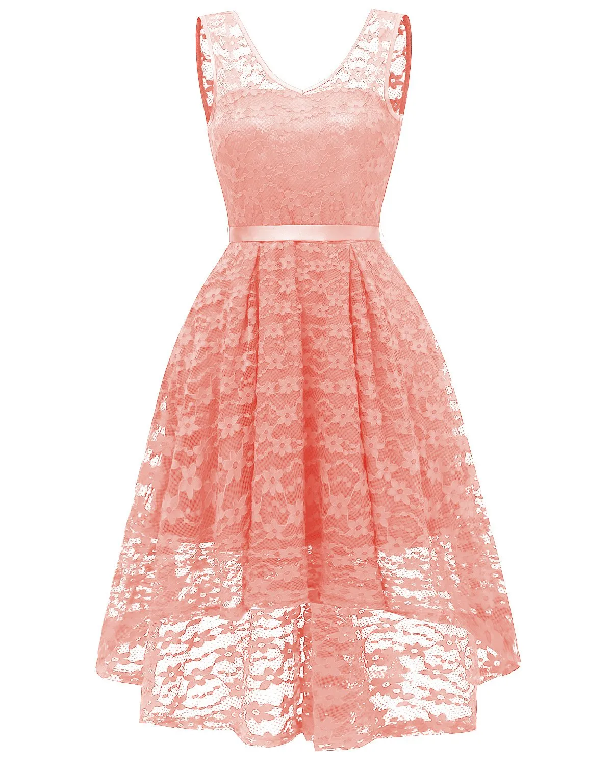 V-Neckline Lace Short Bridesmaid Dresses With Belt Sash