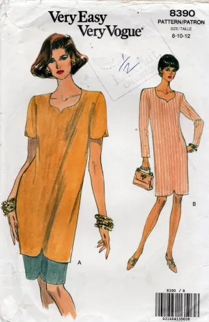 Very Easy Vogue 8390 Womens Straight Dress with Shaped Neckline & Pencil Skirt 1990s Vintage Sewing Pattern Size 8 - 12