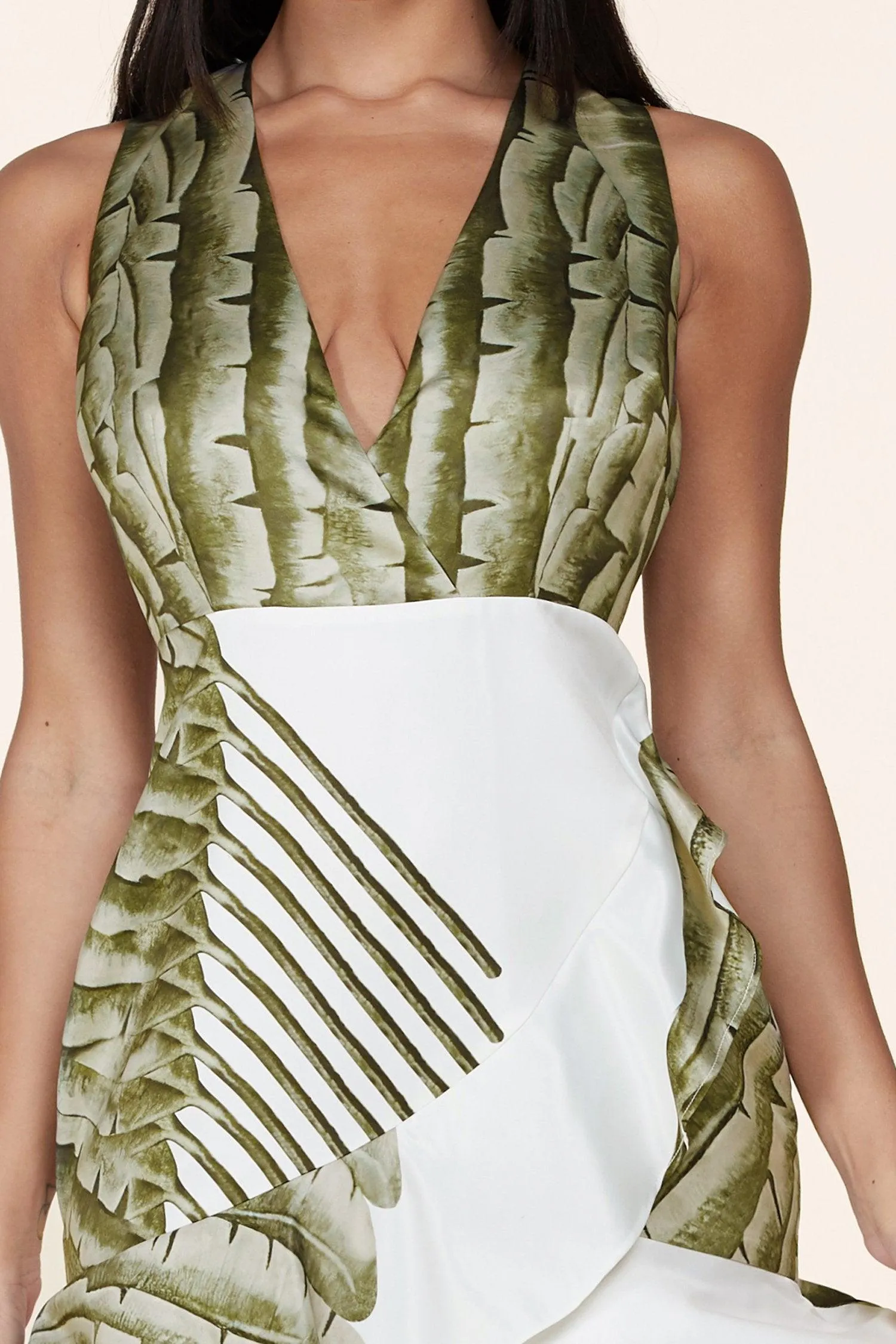 WHITE LEAF HALTER MAXI DRESS