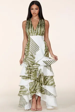 WHITE LEAF HALTER MAXI DRESS