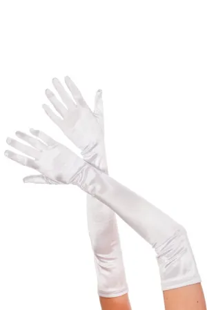 White Long Opera Length Stretch Satin Gloves