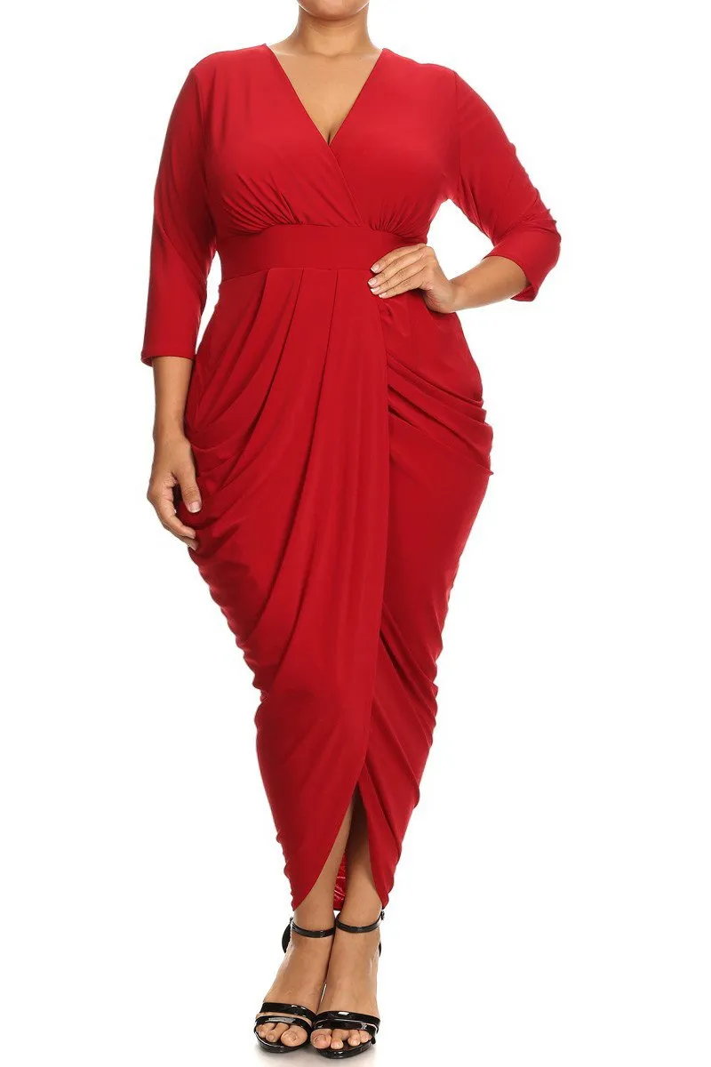 Wrapped Cross Over Maxi Sexy Plus Size Dress